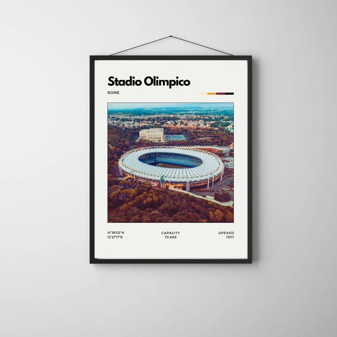 Stadio Olimpico Rome Poster | Roma and Lazio  Football Print | Italy Stadium Art thumbnail 3