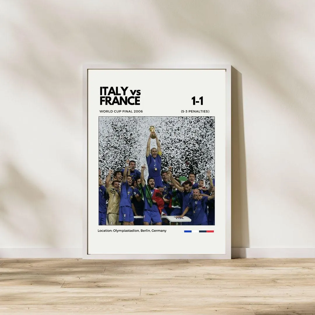 Italy vs France 2006 World Cup Final Poster | World Champions Print | Historic Football Artwork