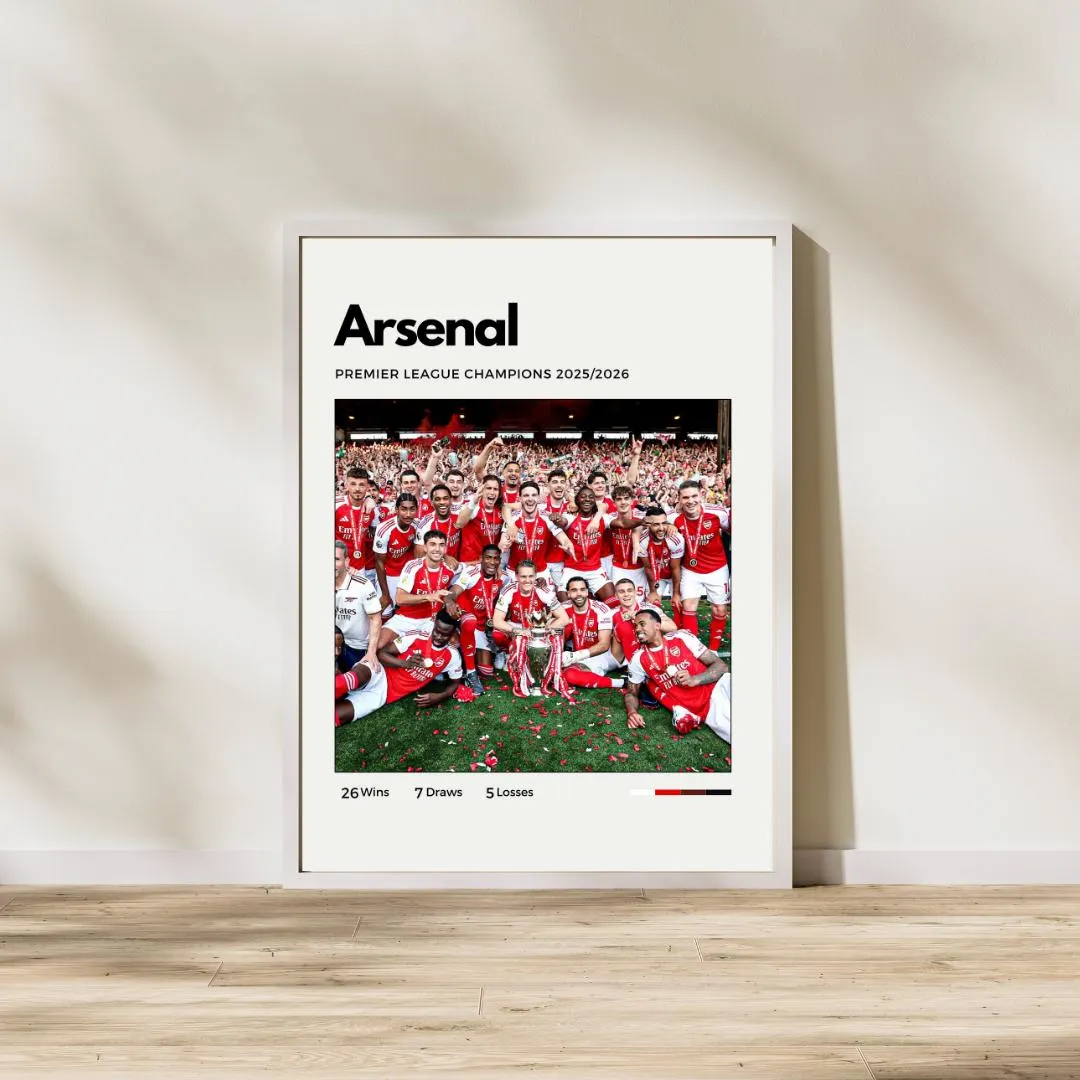 Arsenal 2026 Premier League Champions Poster | 2025/2026 Title Winners Art | Minimalist Soccer Print